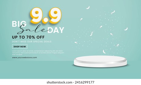 99 september big sale day with 3d text and podium display for business promotion