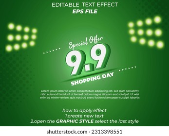 9.9 shopping day anniversary text effect, 3d text, editable for commercial promotion