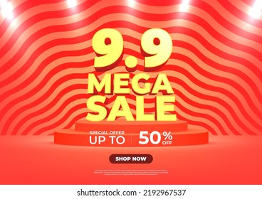 9.9 Shopping day Poster or banner. 9.9 Mega sale banner template design for social media and website.