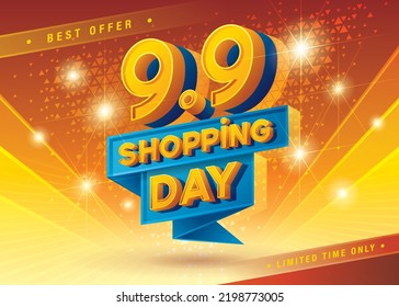 9.9 Shopping Day Sale Banner Template Design Special Offer Discount, Shopping Banner Template, Abstract Shopping Day Web Header Template Design For Sale And Discount Labels. Promotion Poster.