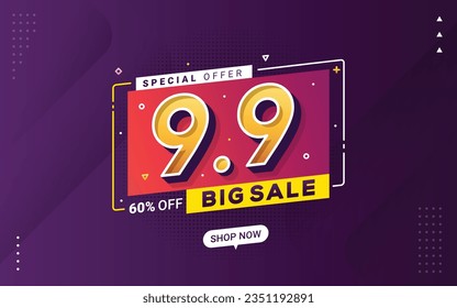 9.9 Shopping day sale banner background for business retail promotion vector illustration