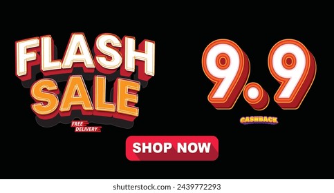 9.9 Shopping Day Sale Banner Template design special offer discount, 9.9 online banner design for social media and website isolated on black background with free delivery. sale campaign or promotion. 