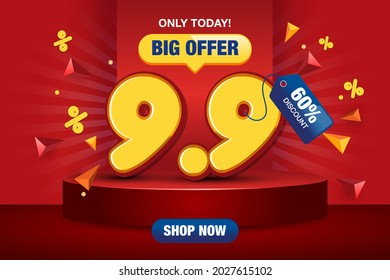 9.9 Shopping day sale poster or flyer design. 9.9 Super sale online banner. Eps 10 vector illustration. - Shutterstock ID 2027615102
