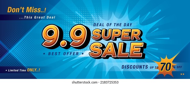 9.9 Shopping Day Super Sale Banner Template design special offer discount, Shopping banner template, Abstract Geometric Web Header template design for Sale and discount labels. Sale promotion poster