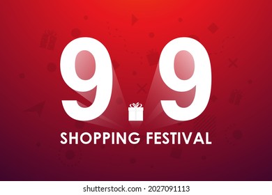 9.9 Shopping festival, Speech marketing banner design on red background. Vector illustration