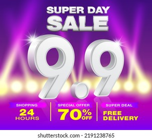 9.9 Special day sale template, 70% off sale, big promotion to support the nine-month online sale. web ads social media and online shopping.