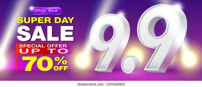 9.9 Super day sale Banner. Promotion for online sale in September Sales Ads for the Web Social media and online shopping.