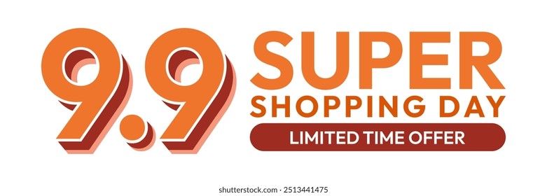 9,9 Super Shopping Day. 9.9 Promoção de vendas, texto 3D número nove no fundo branco. Campanha de vendas flash, dias de oferta especial. Design para publicidade e vendas.