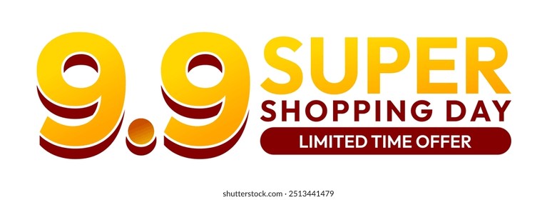 9,9 Super Shopping Day. 9.9 Promoção de vendas, texto 3D número nove no fundo branco. Campanha de vendas flash, dias de oferta especial. Design para publicidade e vendas.