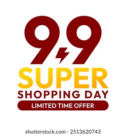 9.9 Super Shopping Day. 9.9 Sale Promotion, 3D Text Number Nine on white Background. Flash Sales Campaign, Special offer days. Design for Advertising and Sales.