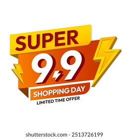 9,9 Super Shopping Day. 9.9 Promoção de vendas, texto 3D número nove no fundo branco. Campanha de vendas flash, dias de oferta especial. Design para publicidade e vendas.