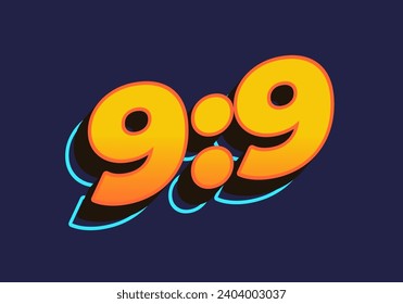 9:9. Text effect design in 3D look. Yellow color
