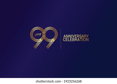 99 year anniversary celebration Gold Line. logotype isolated on Blue background for celebration, invitation card, and greeting card-Vector