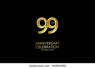 99 year anniversary celebration Gold Line. logotype isolated on Black background for celebration, invitation card, and greeting card-Vector