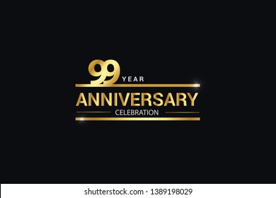 99 year anniversary celebration logotype. anniversary logo with golden and Spark light white color isolated on black background, vector design for celebration, invitation and greeting card - vector
