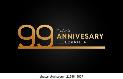 99 Year Anniversary Celebration Logotype with Single Line Golden and Silver Color for Celebration Event, Wedding, Greeting card, and Invitation Isolated on Black Background