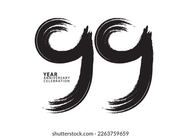 99 year anniversary celebration logotype black paintbrush vector, 99 number design, 99th Birthday invitation, anniversary template, logo number design vector, calligraphy font, typography logo