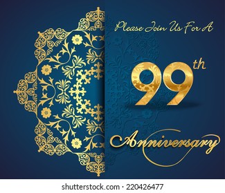 99 year anniversary celebration pattern design, 99th anniversary decorative Floral elements, ornate background, invitation card - vector eps10
