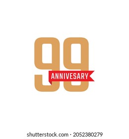 99 Year Anniversary Celebration with Red Ribbon Vector. Happy Anniversary Greeting Celebrates Template Design Illustration