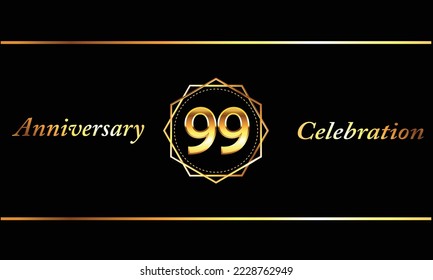 99 Year Anniversary celebration Vector Design with gold hexagonal shape. 99th Anniversary celebration. Gold Luxury Banner of 99 Anniversary celebration.