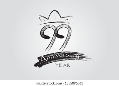 99 year anniversary chalk, ink Marker Pen Style, years, jubilee, greeting card. Birthday invitation sign  Vector