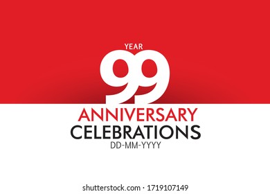99 year Anniversary Concept Red Color and White for Banner, Poster, Greeting Card - Vector