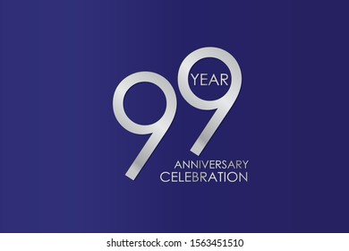 99 Year Anniversary Silver Color on Blue Background, for printed, banner, card, anniversary, greeting card, invitation card - Vector