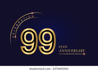Plantilla de banner vectorial de 99 años de aniversario.Fondo gráfico del aniversario real azul oscuro.Crece elegante chispa de brillantes. Plantilla de diseño de abstracto corporativo premium de lujo.Post de forma moderna.