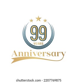 Ilustración de diseño de plantillas vectoriales de 99 años. Diseño de color dorado y azul con cinta