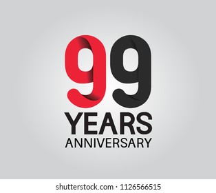 99 years anniversary black and red soft color for company celebration isolated on white background