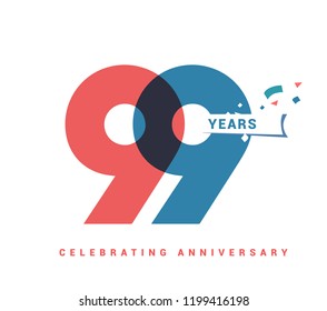 99 years anniversary celebration colorful logo with fireworks on white background. 99th anniversary logotype template design for banner, poster, card vector illustrator