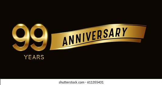 99 years anniversary celebration design template with gold ribbon