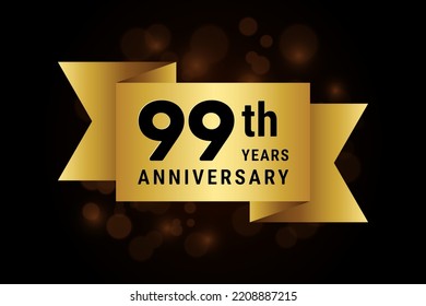 99 Years anniversary, anniversary celebration template design with gold ribbon. Logo vector illustration