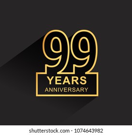 99 years anniversary design line style with square golden color for anniversary celebration event. isolated with black background