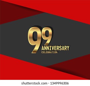 99 years Anniversary gold font with red fold on above and below font. My all design can see in my portofolio