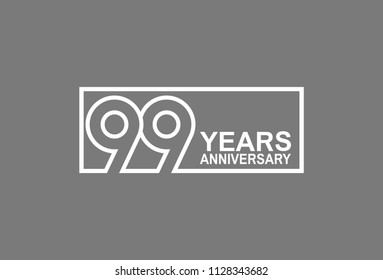 99 years anniversary line style white color in square isolated on gray color for celebration 