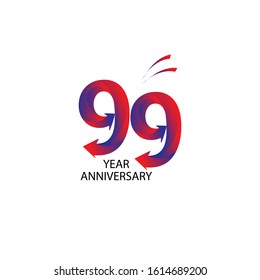 99 years anniversary logo, blue and red colored vector design