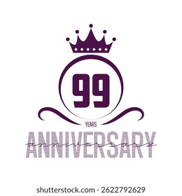 99 Years Anniversary Logo. Celebrating Success. Symbol of Eternal Achievement. Proud Heritage. Logo with Laurel Wreath and Ribbon. Years of Glorious Memories. Jubilee of Joy. Golden Celebratory Crest.