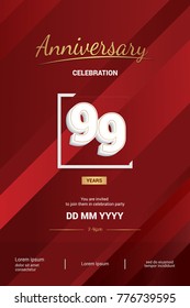 99 Years Anniversary Logotype with 3d white number isolated on blue abstract background
