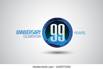 99 years anniversary logotype blue circle abstract isolated on white background for use company celebration event