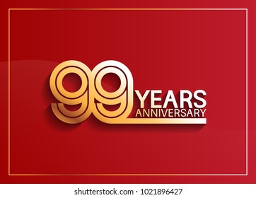 99 years anniversary logotype with golden multiple line style on red background for celebration