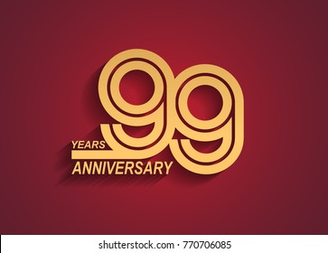 99 years anniversary logotype with linked number golden color isolated on red background for celebration event