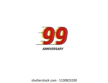 99 Years Anniversary Logotype with red flat colored font for company celebration event, birthday