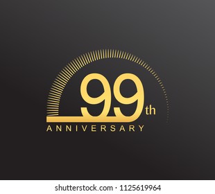 99 years anniversary logotype with single line golden color and golden ring for anniversary celebration