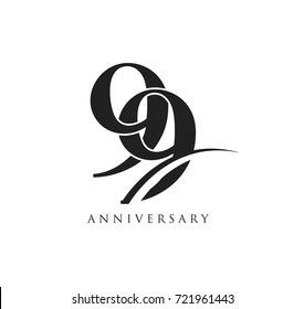 99 years anniversary pictogram vector icon, simple years birthday logo label, black and white stamp isolated