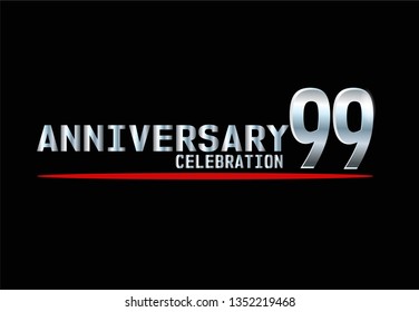 99 years Anniversary with silver font and under red line. Silver font with black background and red underline. Elegant and simple design. My all design can see in my portofolio