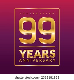 99 years anniversary vector banner template.birthday celebration banner with Golden numbers