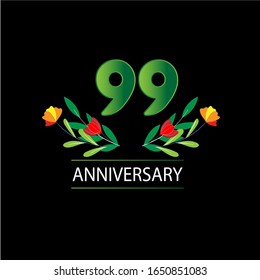 99 años. Tarjeta de saludo decorativa floral para celebración
