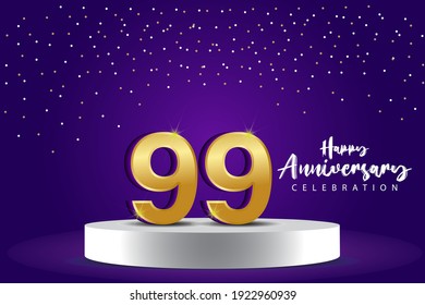 99 Years Anniversary Vector Template Design Illustration. Blue 3d Numbers with podium stage for celebration