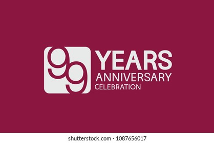 99 years anniversary with white square isolated on purple background for celebration